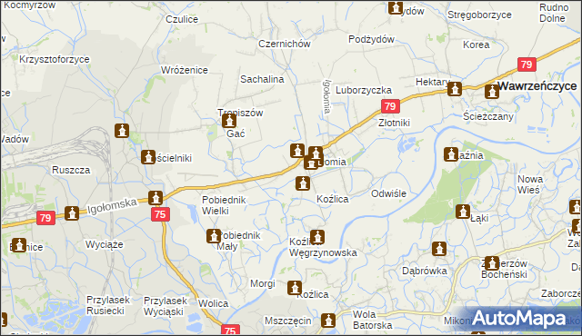 mapa Zofipole gmina Igołomia-Wawrzeńczyce, Zofipole gmina Igołomia-Wawrzeńczyce na mapie Targeo