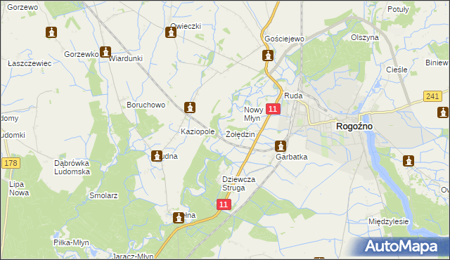 mapa Żołędzin, Żołędzin na mapie Targeo