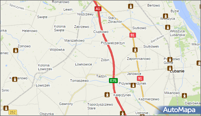 mapa Zosin gmina Lubanie, Zosin gmina Lubanie na mapie Targeo