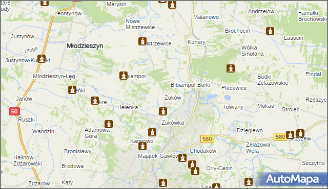 mapa Żuków gmina Sochaczew, Żuków gmina Sochaczew na mapie Targeo