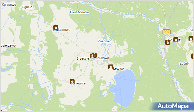 mapa Żukowo gmina Sławno, Żukowo gmina Sławno na mapie Targeo