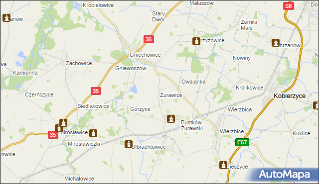 mapa Żurawice gmina Kobierzyce, Żurawice gmina Kobierzyce na mapie Targeo