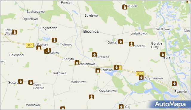 mapa Żurawiec gmina Brodnica, Żurawiec gmina Brodnica na mapie Targeo