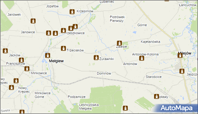 mapa Żurawniki gmina Mełgiew, Żurawniki gmina Mełgiew na mapie Targeo