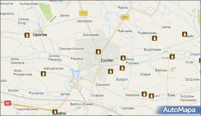 mapa Żychlin powiat kutnowski, Żychlin powiat kutnowski na mapie Targeo