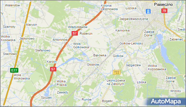 mapa Bąkówka gmina Piaseczno, Bąkówka gmina Piaseczno na mapie Targeo