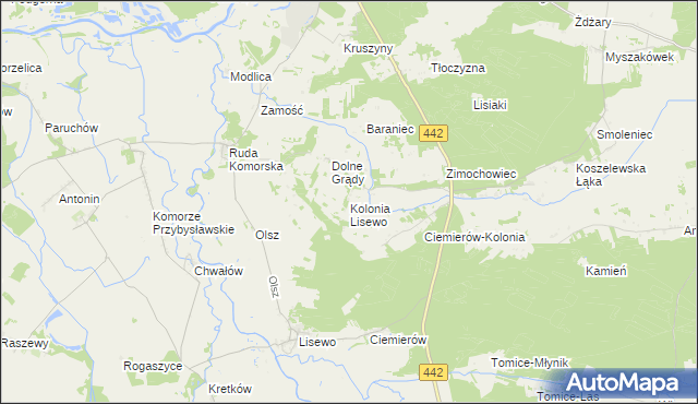 mapa Kolonia Lisewo gmina Pyzdry, Kolonia Lisewo gmina Pyzdry na mapie Targeo