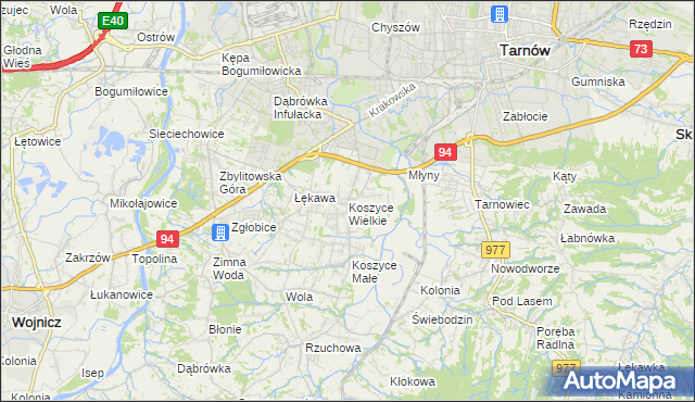 mapa Koszyce Wielkie, Koszyce Wielkie na mapie Targeo