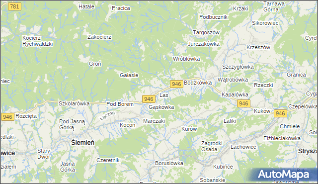 mapa Las gmina Ślemień, Las gmina Ślemień na mapie Targeo