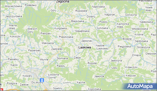 mapa Laskowa powiat limanowski, Laskowa powiat limanowski na mapie Targeo