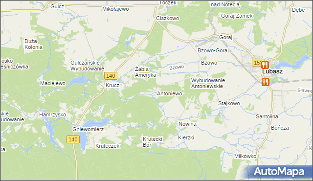 mapa Antoniewo gmina Lubasz, Antoniewo gmina Lubasz na mapie Targeo