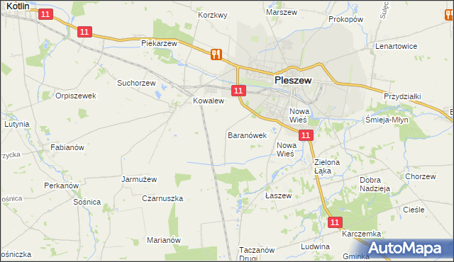 mapa Baranówek gmina Pleszew, Baranówek gmina Pleszew na mapie Targeo