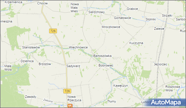 mapa Bartoszówka gmina Rzeczyca, Bartoszówka gmina Rzeczyca na mapie Targeo