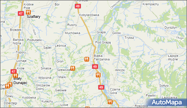 mapa Białka Tatrzańska, Białka Tatrzańska na mapie Targeo