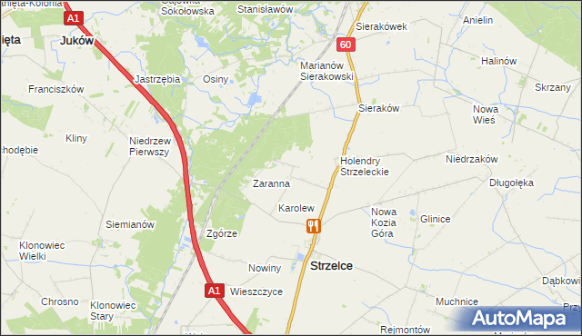 mapa Bielawy gmina Strzelce, Bielawy gmina Strzelce na mapie Targeo