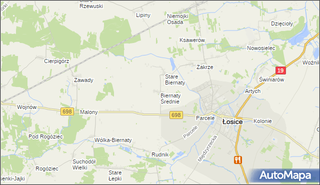 mapa Biernaty Średnie, Biernaty Średnie na mapie Targeo