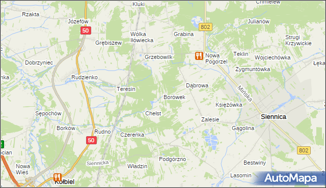 mapa Borówek gmina Siennica, Borówek gmina Siennica na mapie Targeo