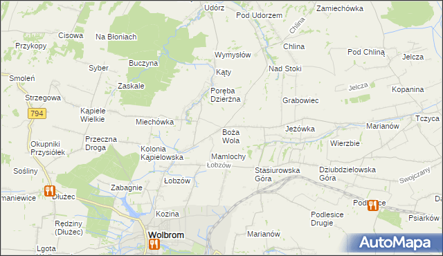 mapa Boża Wola gmina Wolbrom, Boża Wola gmina Wolbrom na mapie Targeo