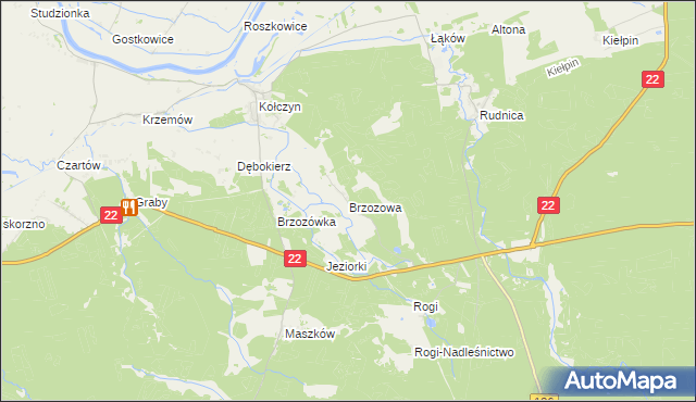 mapa Brzozowa gmina Krzeszyce, Brzozowa gmina Krzeszyce na mapie Targeo