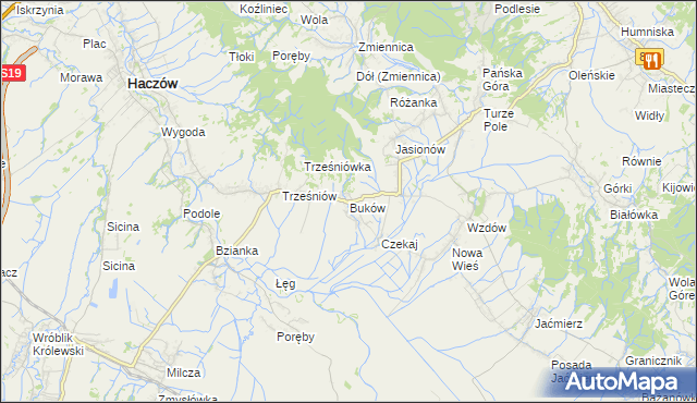 mapa Buków gmina Haczów, Buków gmina Haczów na mapie Targeo