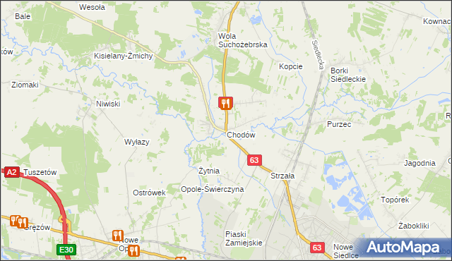 mapa Chodów gmina Siedlce, Chodów gmina Siedlce na mapie Targeo