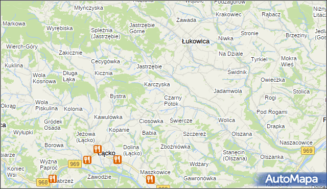 mapa Czarny Potok gmina Łącko, Czarny Potok gmina Łącko na mapie Targeo