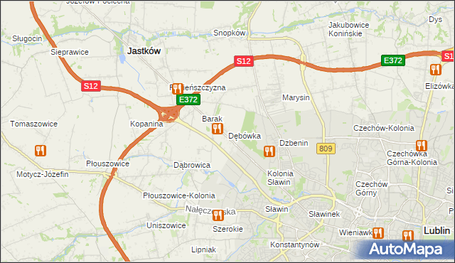 mapa Dębówka gmina Jastków, Dębówka gmina Jastków na mapie Targeo