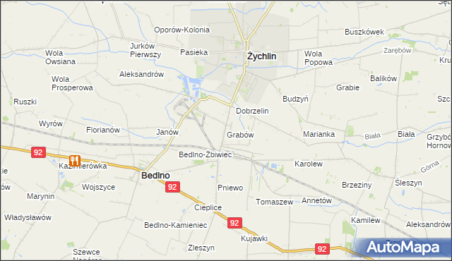 mapa Grabów gmina Żychlin, Grabów gmina Żychlin na mapie Targeo