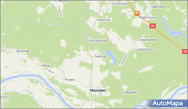 mapa Granice gmina Maszewo, Granice gmina Maszewo na mapie Targeo