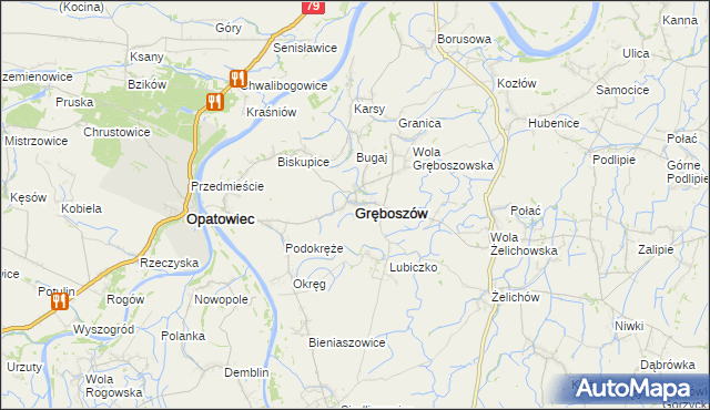 mapa Gręboszów powiat dąbrowski, Gręboszów powiat dąbrowski na mapie Targeo