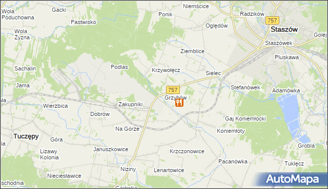 mapa Grzybów gmina Staszów, Grzybów gmina Staszów na mapie Targeo