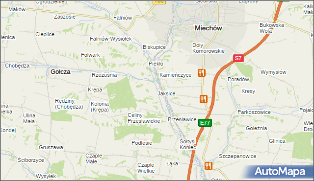 mapa Jaksice gmina Miechów, Jaksice gmina Miechów na mapie Targeo