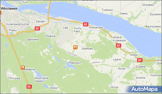 mapa Józefowo gmina Włocławek, Józefowo gmina Włocławek na mapie Targeo