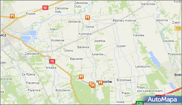 mapa Julianów gmina Nieborów, Julianów gmina Nieborów na mapie Targeo