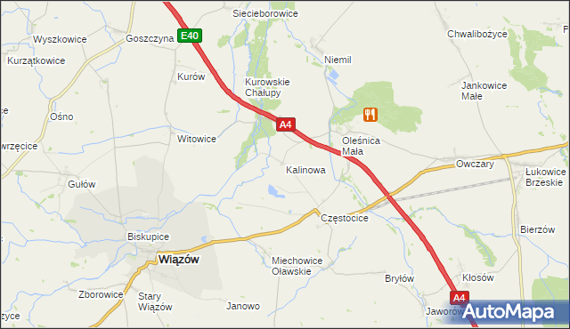 mapa Kalinowa gmina Wiązów, Kalinowa gmina Wiązów na mapie Targeo