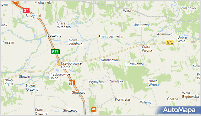 mapa Karolinowo gmina Załuski, Karolinowo gmina Załuski na mapie Targeo
