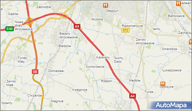 mapa Karwiany, Karwiany na mapie Targeo