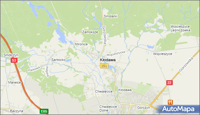 mapa Kłodawa powiat gorzowski, Kłodawa powiat gorzowski na mapie Targeo