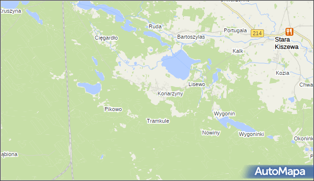 mapa Konarzyny gmina Stara Kiszewa, Konarzyny gmina Stara Kiszewa na mapie Targeo