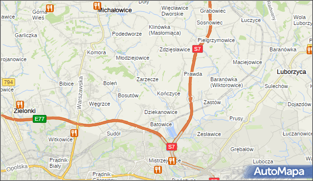 mapa Kończyce gmina Michałowice, Kończyce gmina Michałowice na mapie Targeo