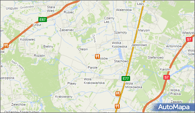 mapa Kosów gmina Lesznowola, Kosów gmina Lesznowola na mapie Targeo