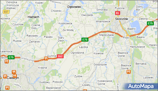 mapa Łączka gmina Dębowiec, Łączka gmina Dębowiec na mapie Targeo