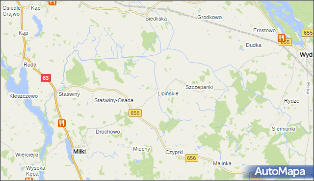 mapa Lipińskie gmina Miłki, Lipińskie gmina Miłki na mapie Targeo