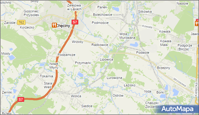 mapa Lipowica gmina Chęciny, Lipowica gmina Chęciny na mapie Targeo
