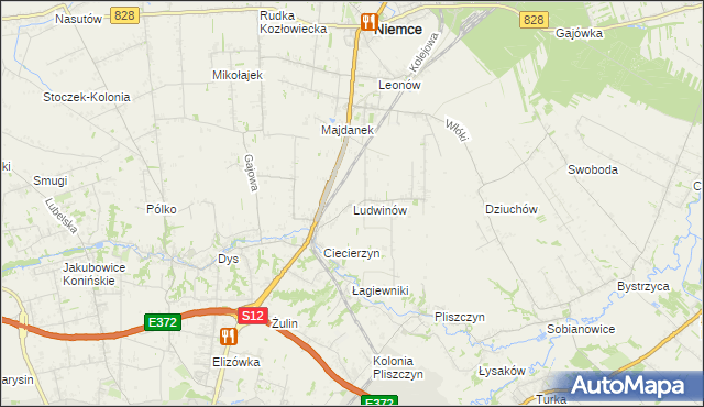 mapa Ludwinów gmina Niemce, Ludwinów gmina Niemce na mapie Targeo