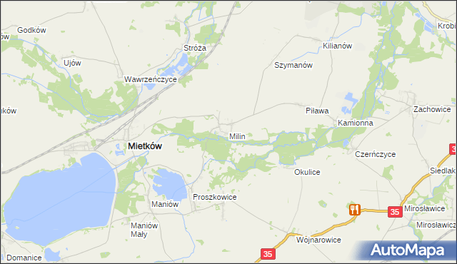 mapa Milin gmina Mietków, Milin gmina Mietków na mapie Targeo
