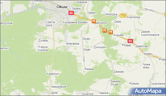 mapa Osiek gmina Olkusz, Osiek gmina Olkusz na mapie Targeo