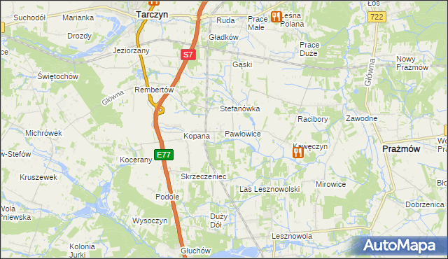 mapa Pawłowice gmina Tarczyn, Pawłowice gmina Tarczyn na mapie Targeo