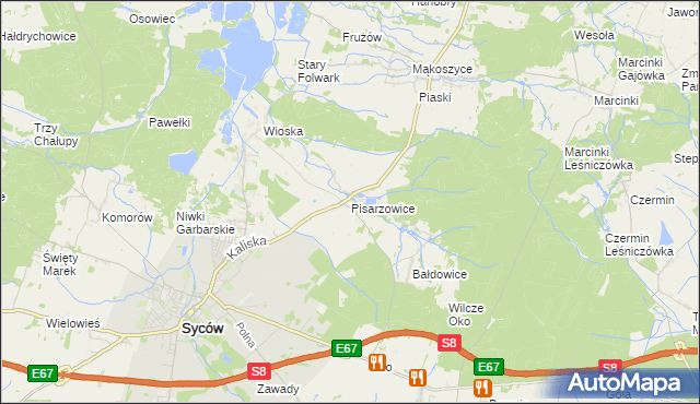 mapa Pisarzowice gmina Kobyla Góra, Pisarzowice gmina Kobyla Góra na mapie Targeo