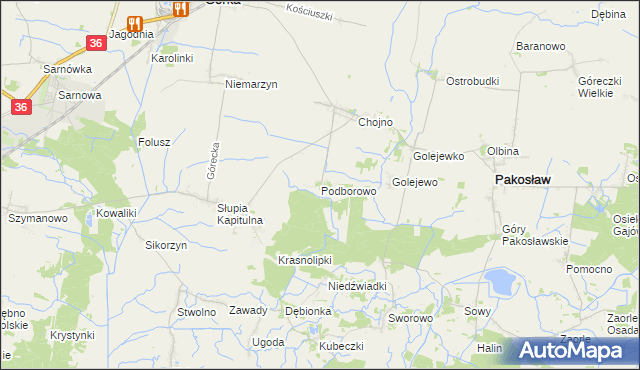 mapa Podborowo gmina Pakosław, Podborowo gmina Pakosław na mapie Targeo